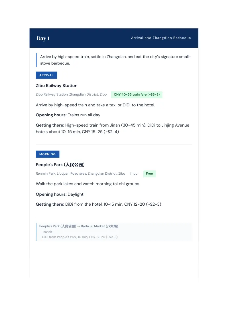 Zibo Complete Travel Bundle: 7-day itinerary · Day 1