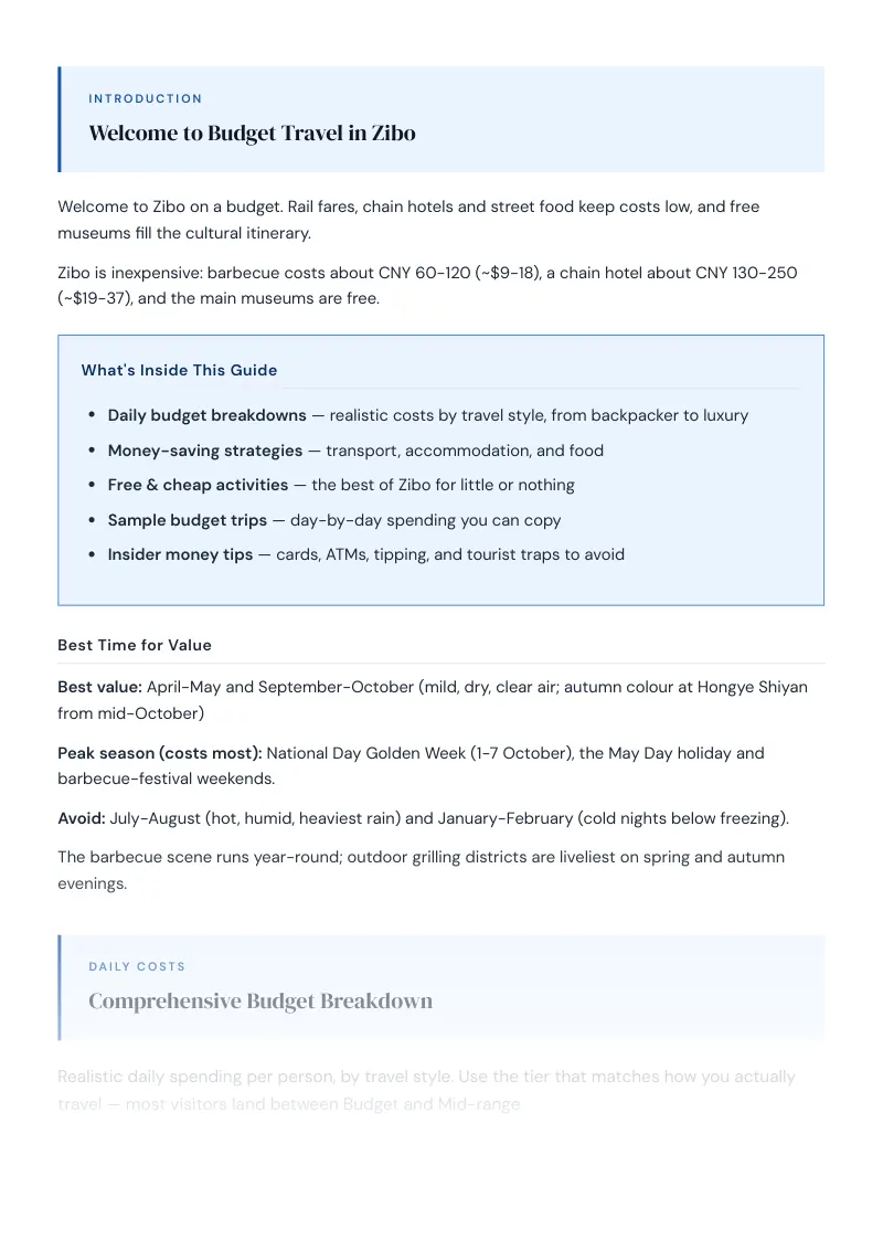 Zibo Complete Travel Bundle: Budget guide · Comprehensive Budget Breakdown