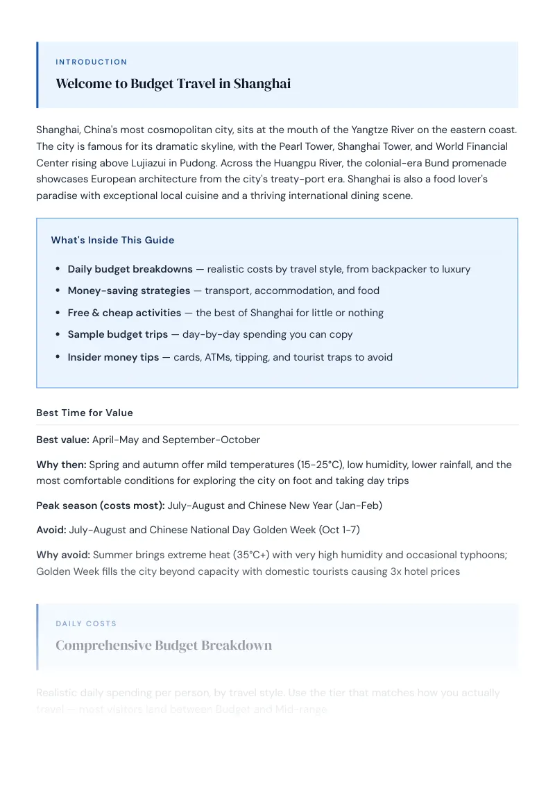 Shanghai Budget & Money-Saving Guide: Comprehensive Budget Breakdown