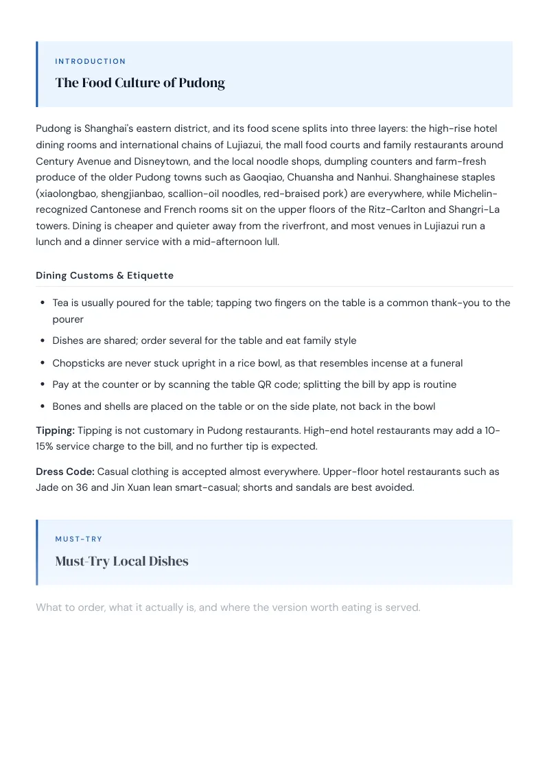 Pudong Complete Travel Bundle: Food guide · Must-Try Local Dishes