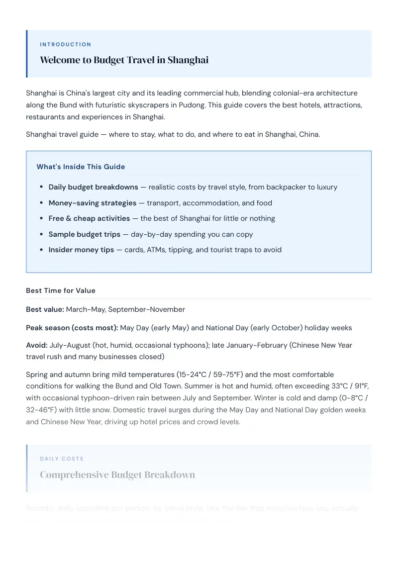 Shanghai Budget & Money-Saving Guide: Comprehensive Budget Breakdown