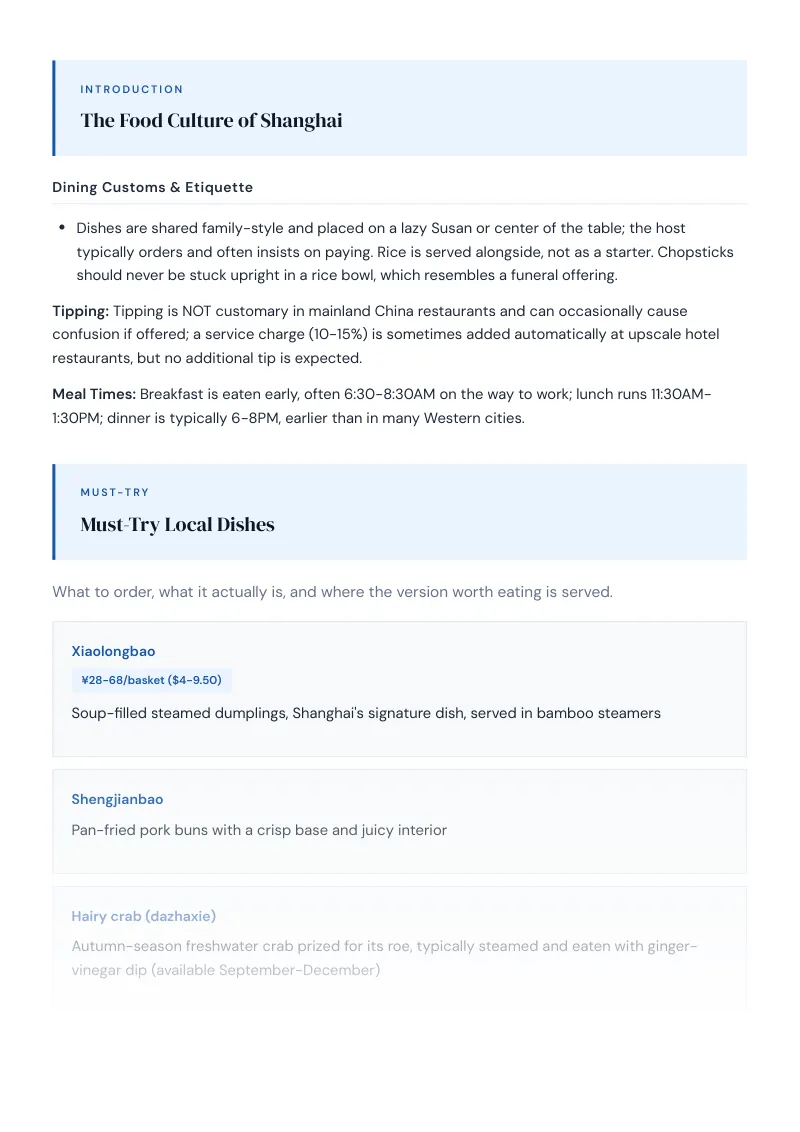 Shanghai Complete Travel Bundle: Food guide · Must-Try Local Dishes