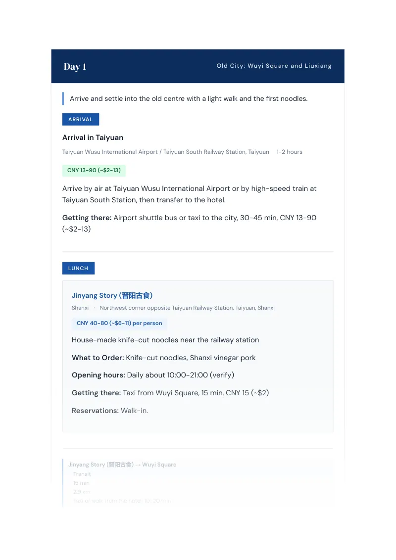 Taiyuan Complete Travel Bundle: 3-day itinerary · Day 1