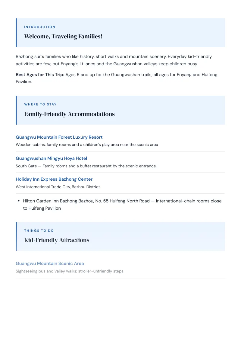 Bazhong Complete Travel Bundle: Family guide · Kid-Friendly Attractions