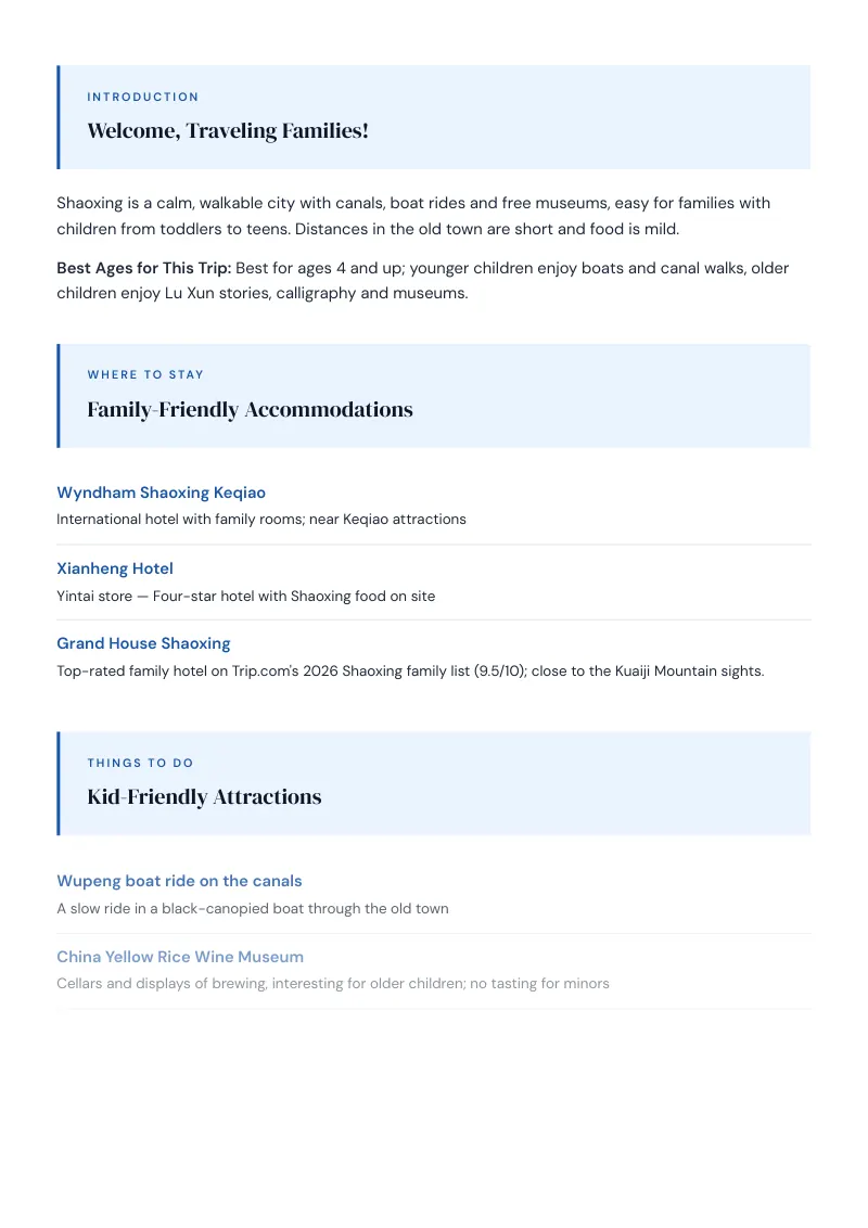 Shaoxing Complete Travel Bundle: Family guide · Kid-Friendly Attractions