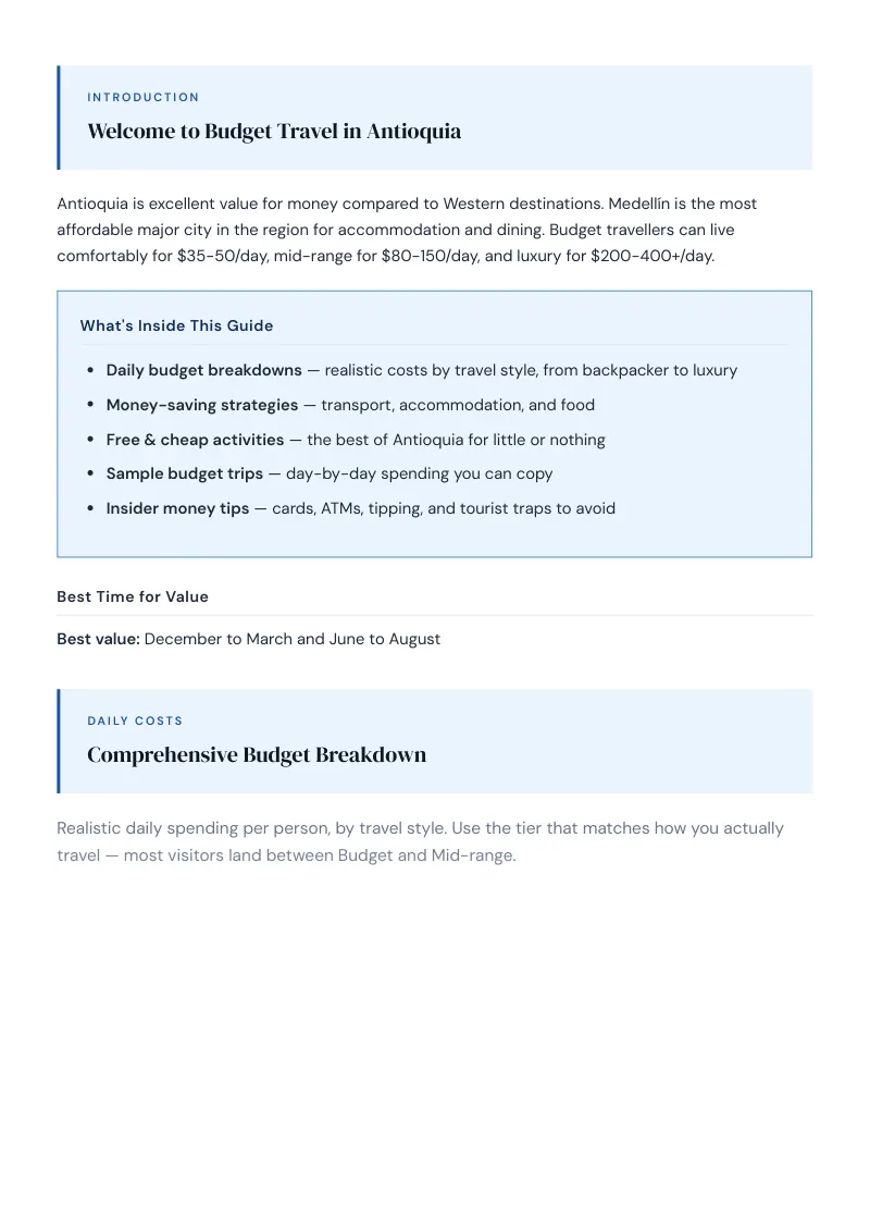 Antioquia Budget & Money-Saving Guide: Comprehensive Budget Breakdown