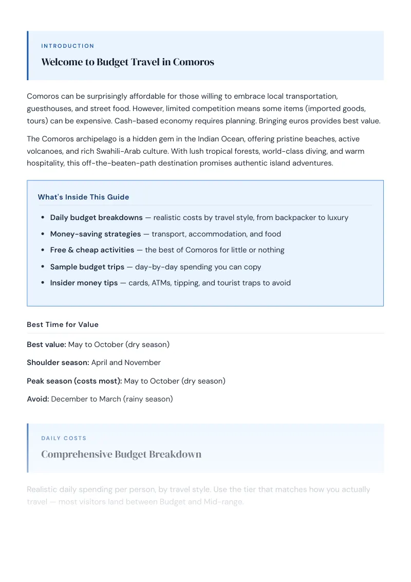 Comoros Complete Travel Bundle: Budget guide · Comprehensive Budget Breakdown