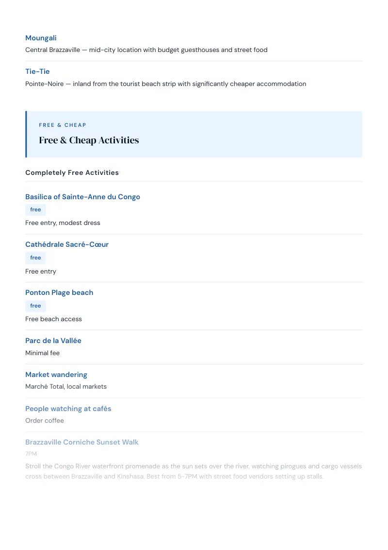 Congo Budget & Money-Saving Guide: Free & Cheap Activities