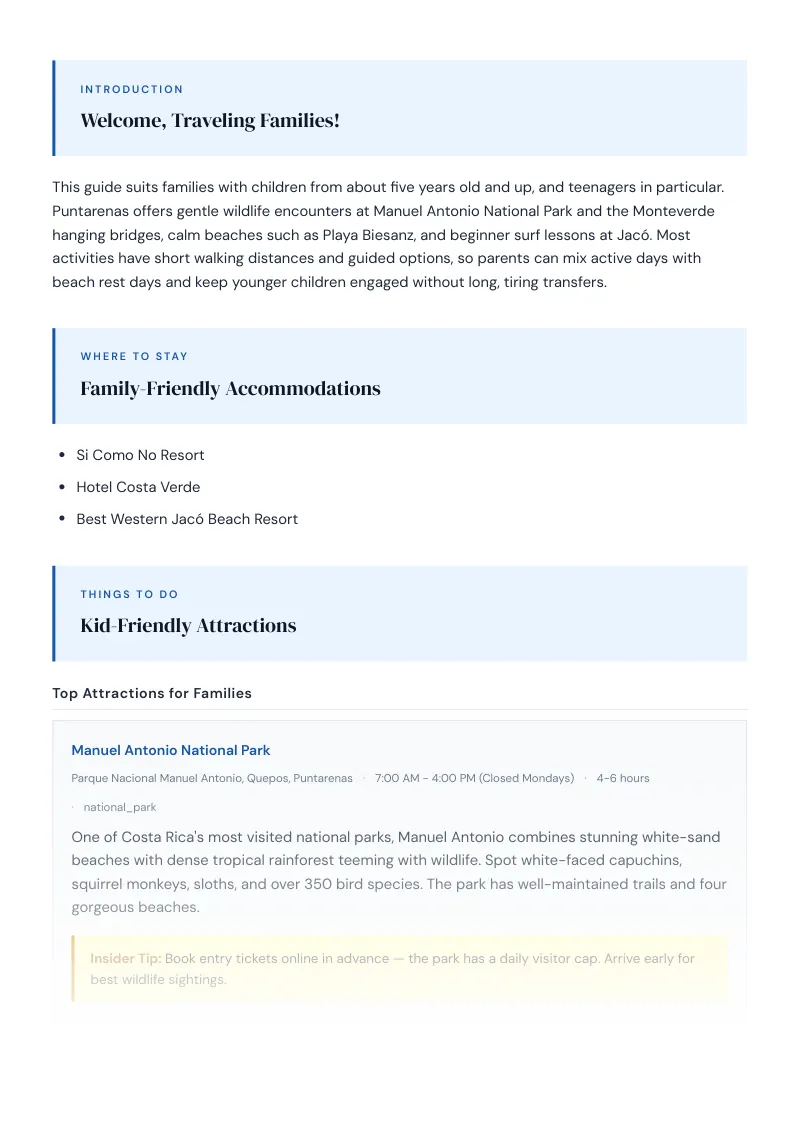 Puntarenas Complete Travel Bundle: Family guide · Kid-Friendly Attractions