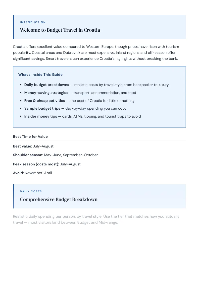 Croatia Complete Travel Bundle: Budget guide · Comprehensive Budget Breakdown