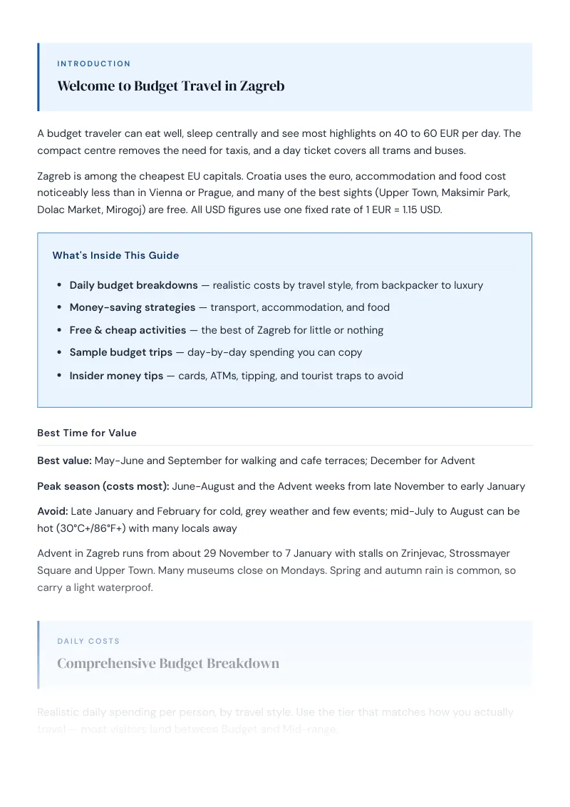 Zagreb Budget & Money-Saving Guide: Comprehensive Budget Breakdown