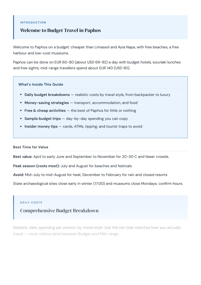 Paphos Complete Travel Bundle: Budget guide · Comprehensive Budget Breakdown