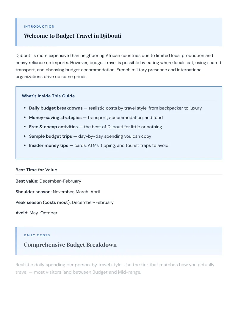 Djibouti Complete Travel Bundle: Budget guide · Comprehensive Budget Breakdown