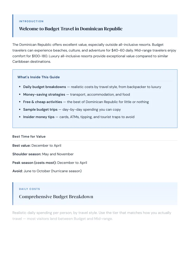 Dominican Republic Complete Travel Bundle: Budget guide · Comprehensive Budget Breakdown