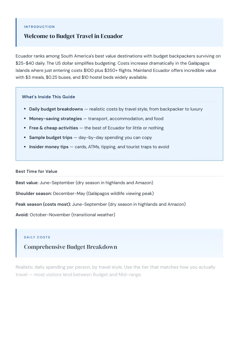 Ecuador Complete Travel Bundle: Budget guide · Comprehensive Budget Breakdown