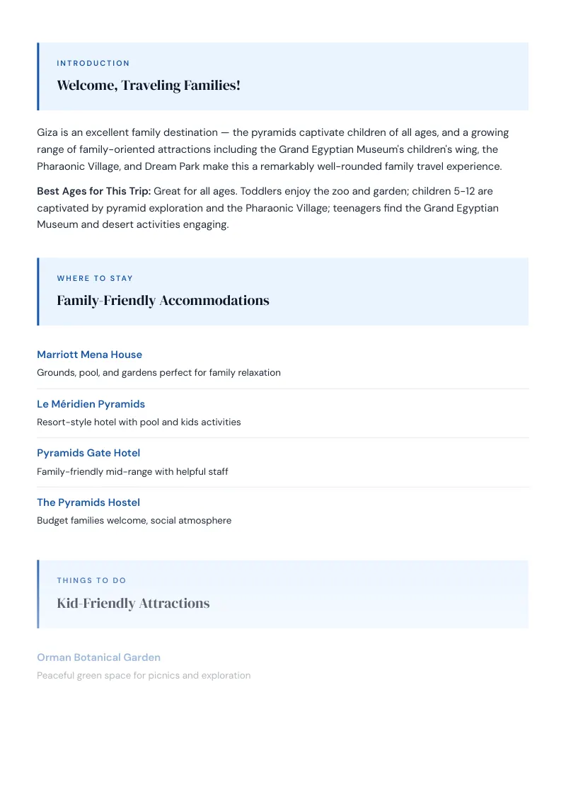 Giza Complete Travel Bundle: Family guide · Kid-Friendly Attractions