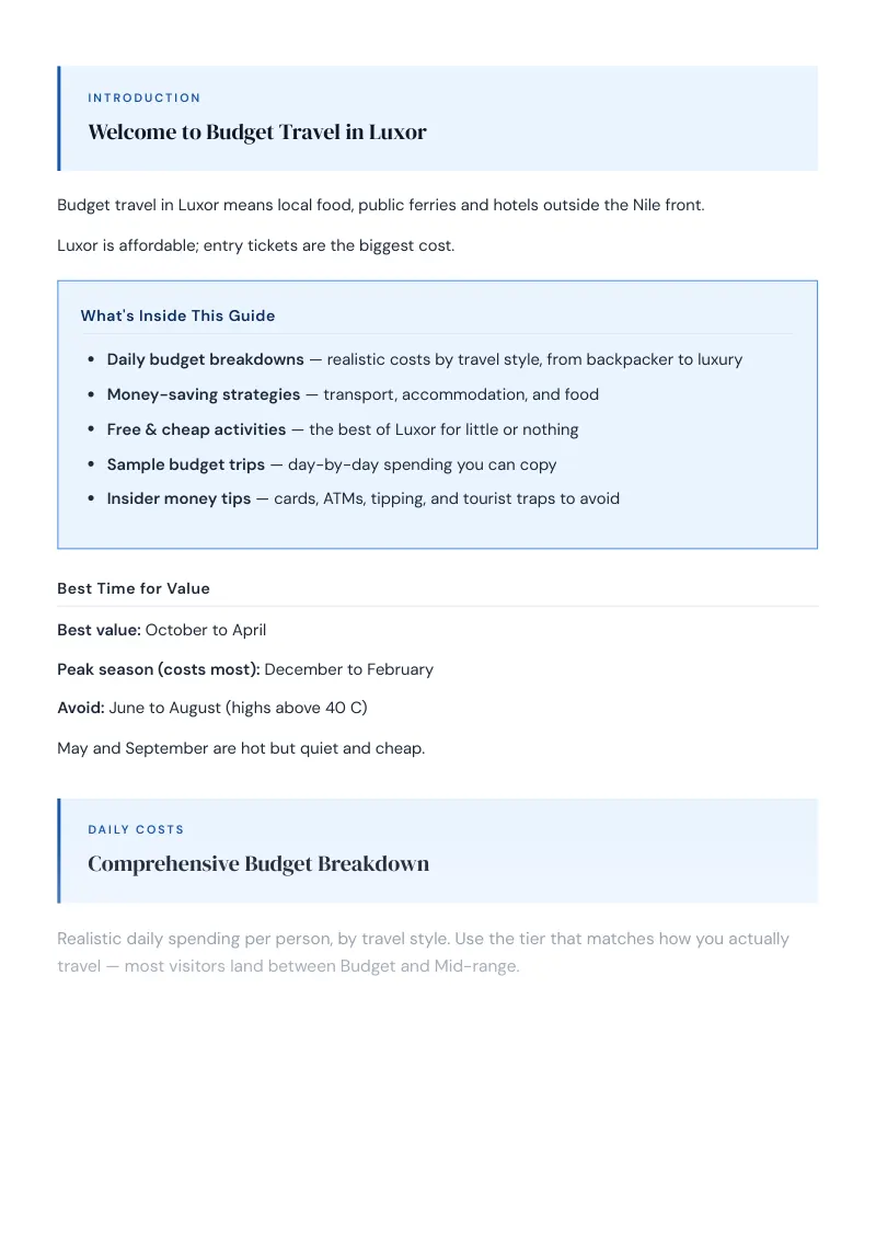 Luxor Complete Travel Bundle: Budget guide · Comprehensive Budget Breakdown