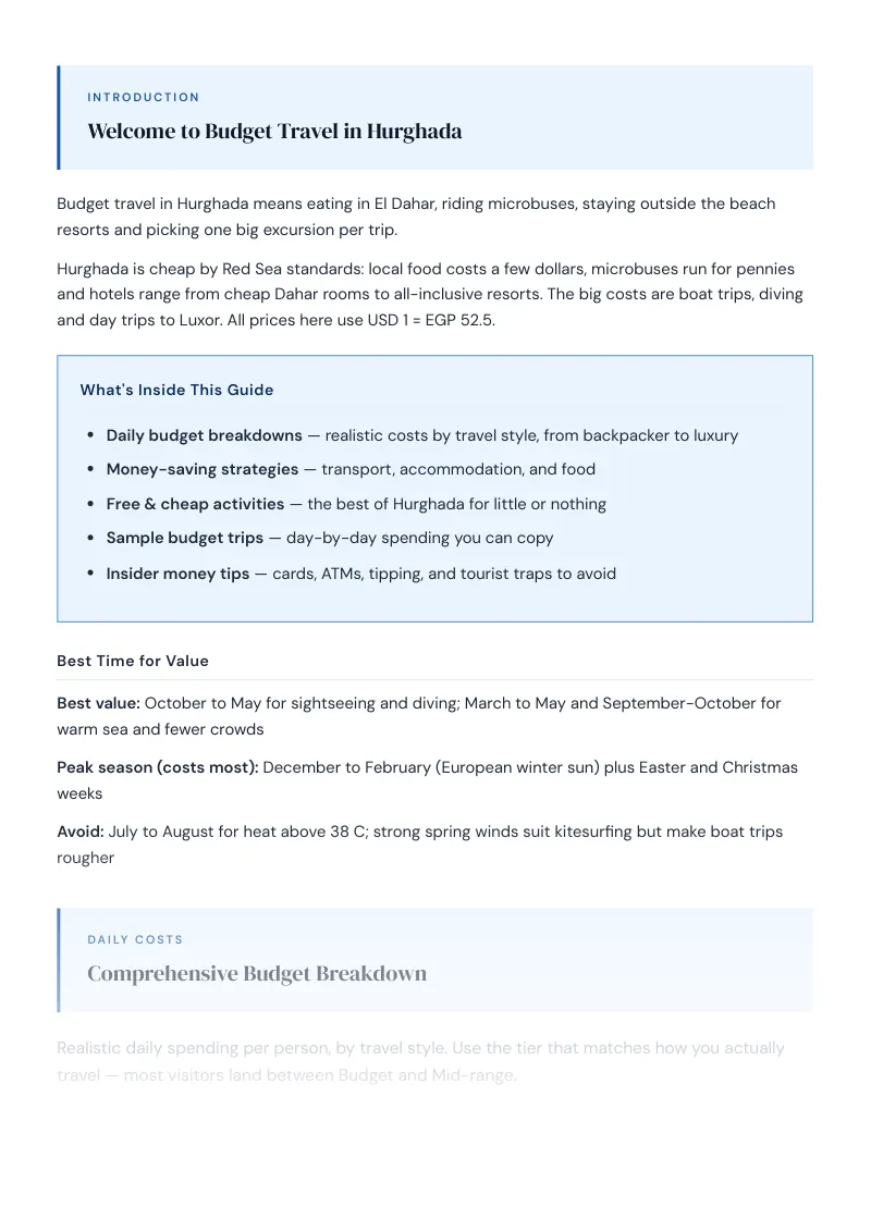 Hurghada Complete Travel Bundle: Budget guide · Comprehensive Budget Breakdown