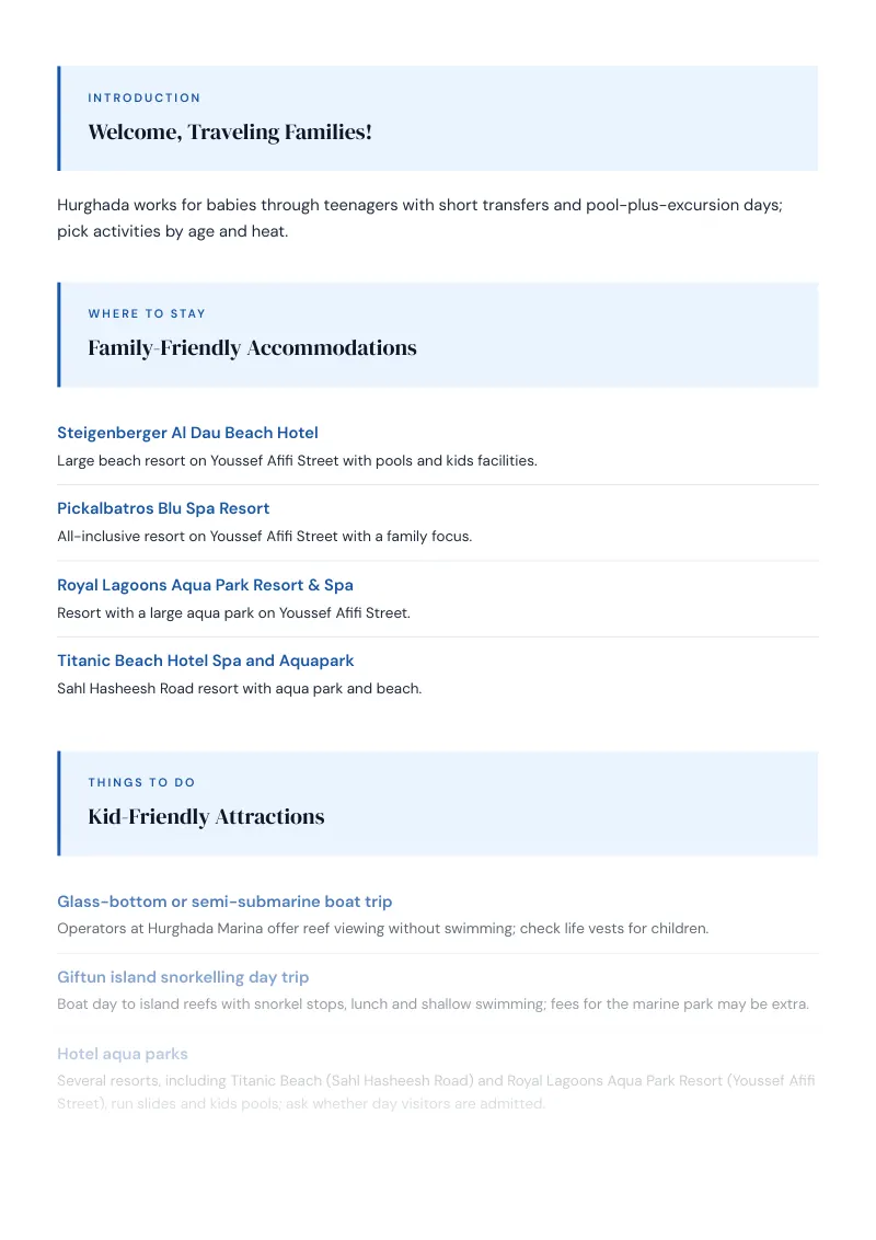 Hurghada Complete Travel Bundle: Family guide · Kid-Friendly Attractions