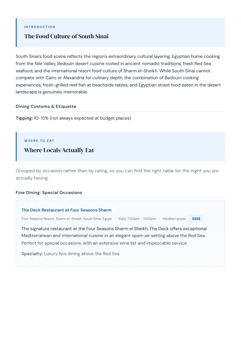 South Sinai Complete Travel Bundle: Food guide · Where Locals Actually Eat