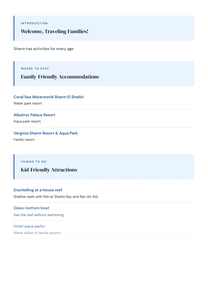 Sharm El Sheikh Complete Travel Bundle: Family guide · Kid-Friendly Attractions