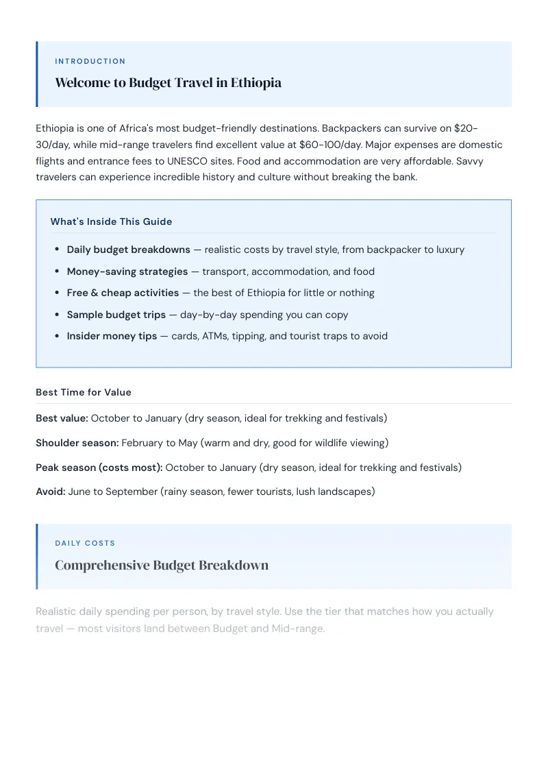 Ethiopia Complete Travel Bundle: Budget guide · Comprehensive Budget Breakdown