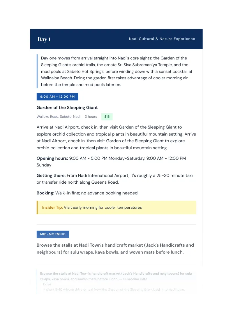 Fiji Complete Travel Bundle: 3-day itinerary · Day 1