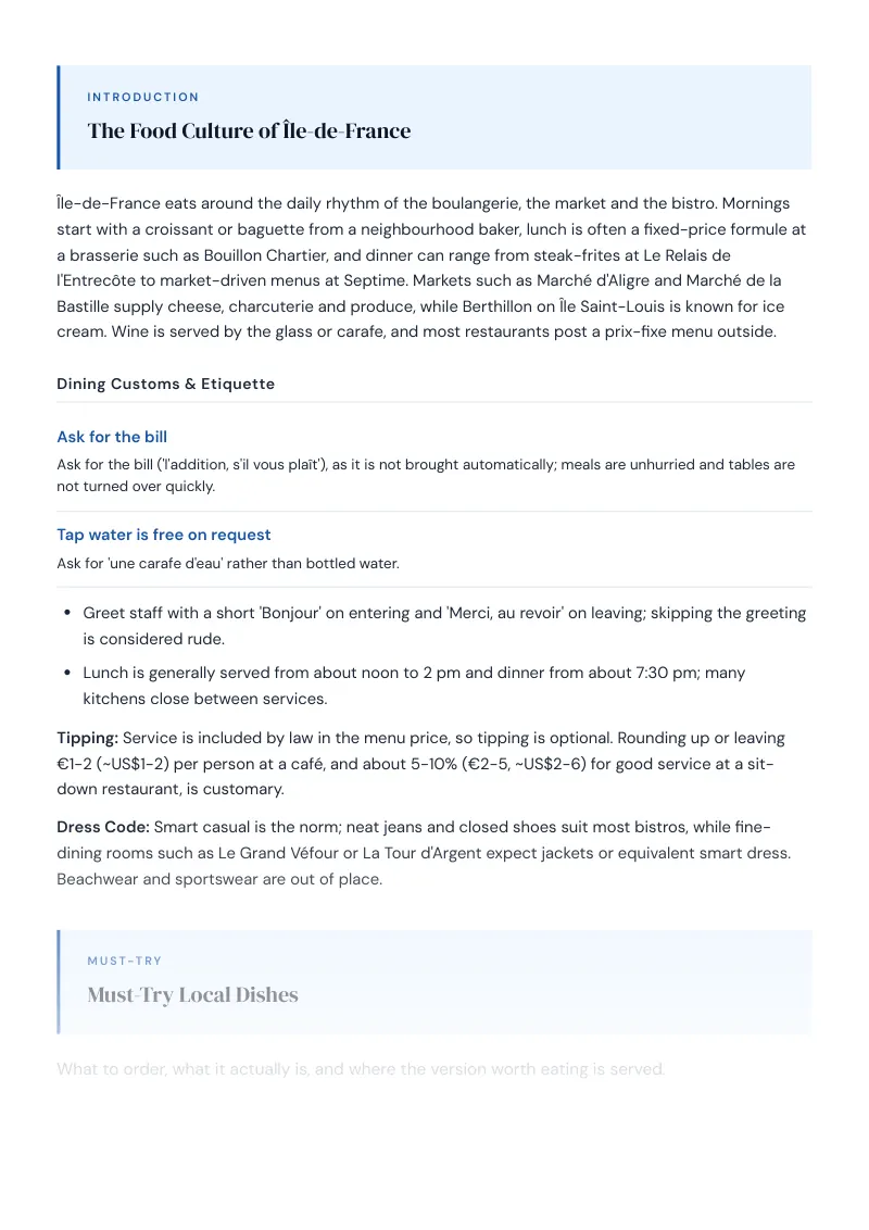 Île De France Complete Travel Bundle: Food guide · Must-Try Local Dishes
