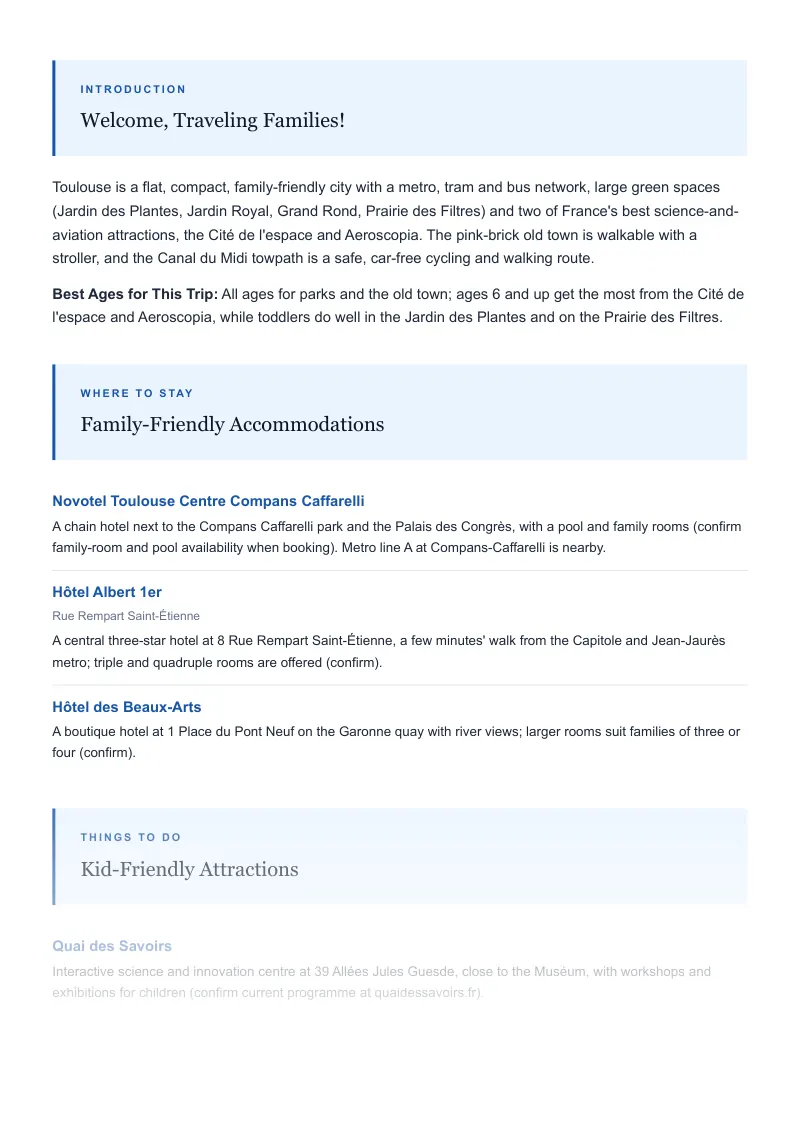 Toulouse Complete Travel Bundle: Family guide · Kid-Friendly Attractions