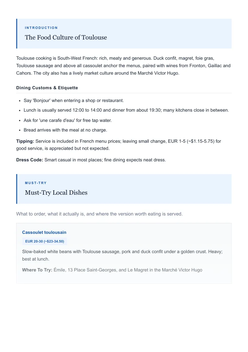 Toulouse Complete Travel Bundle: Food guide · Must-Try Local Dishes