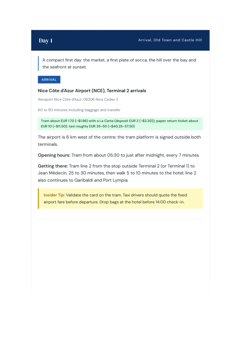 Nice Complete Travel Bundle: 3-day itinerary · Day 1
