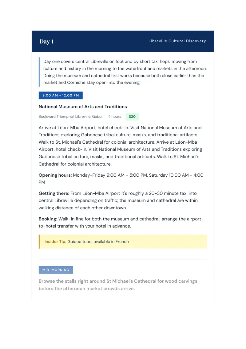 Gabon Complete Travel Bundle: 3-day itinerary · Day 1
