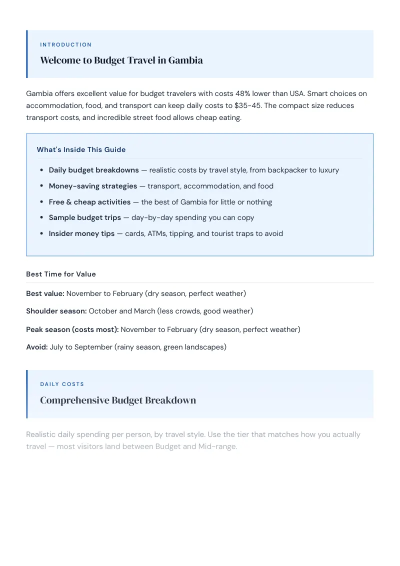 Gambia Complete Travel Bundle: Budget guide · Comprehensive Budget Breakdown