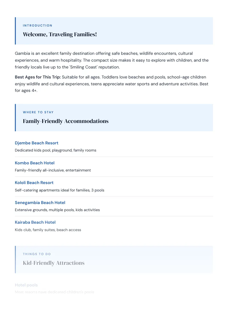 Gambia Complete Travel Bundle: Family guide · Kid-Friendly Attractions