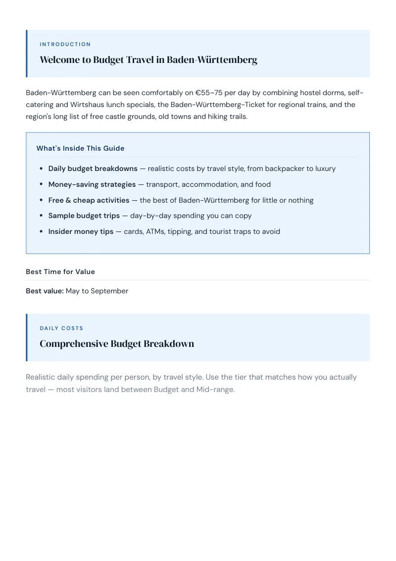Baden Württemberg Budget & Money-Saving Guide: Comprehensive Budget Breakdown