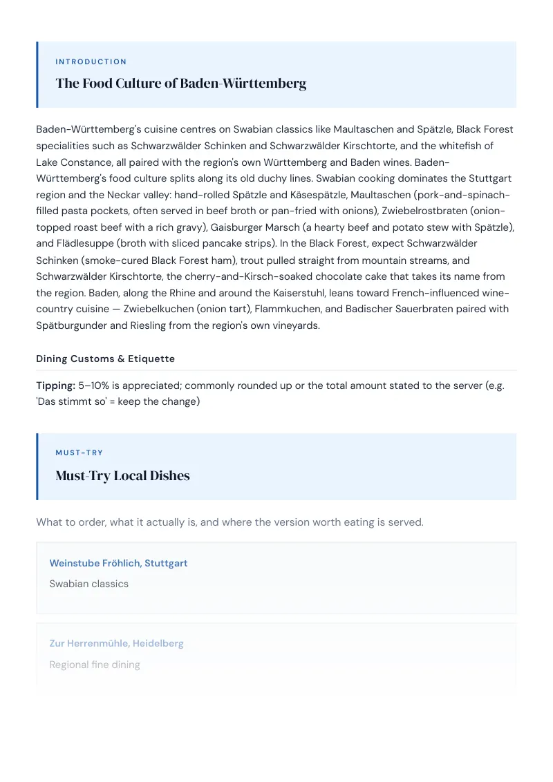 Baden Württemberg Complete Travel Bundle: Food guide · Must-Try Local Dishes