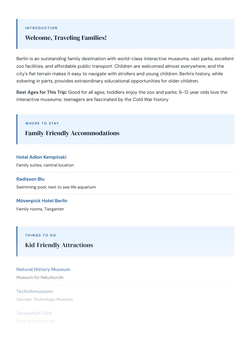Berlin Complete Travel Bundle: Family guide · Kid-Friendly Attractions