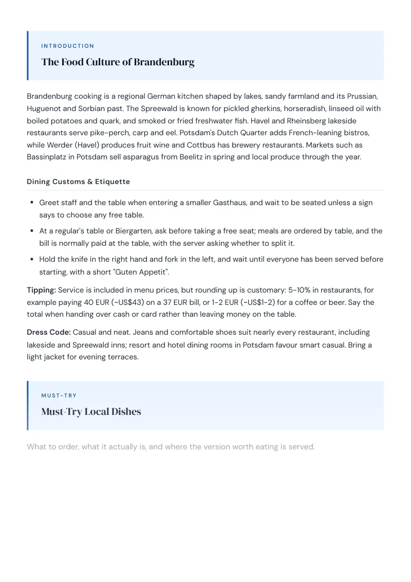Brandenburg Complete Travel Bundle: Food guide · Must-Try Local Dishes