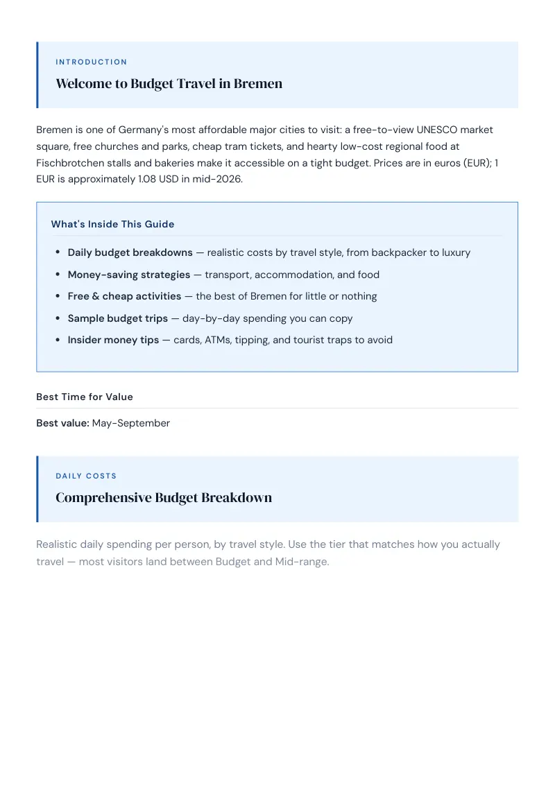 Bremen Budget & Money-Saving Guide: Comprehensive Budget Breakdown