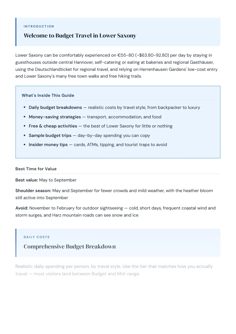 Lower Saxony Complete Travel Bundle: Budget guide · Comprehensive Budget Breakdown