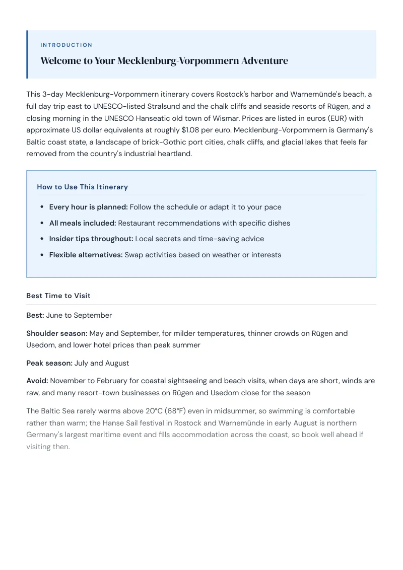 Mecklenburg Vorpommern Complete Travel Bundle: 3-day itinerary · Day 1