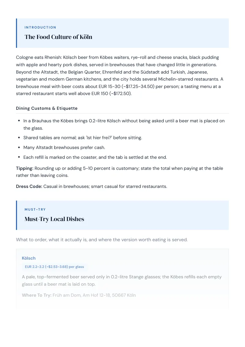 Koeln Complete Travel Bundle: Food guide · Must-Try Local Dishes