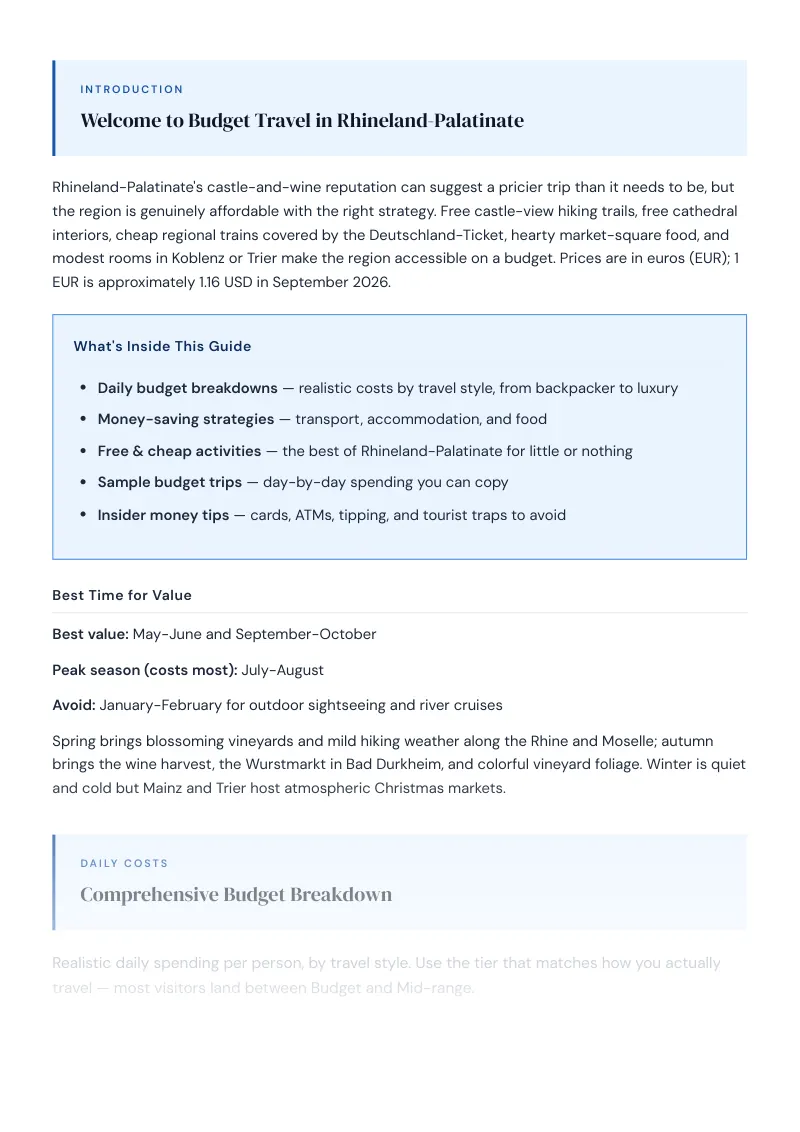 Rhineland Palatinate Complete Travel Bundle: Budget guide · Comprehensive Budget Breakdown
