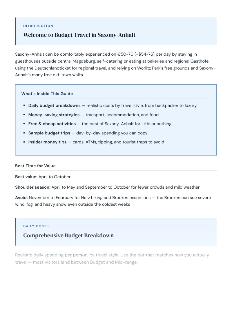Saxony Anhalt Complete Travel Bundle: Budget guide · Comprehensive Budget Breakdown