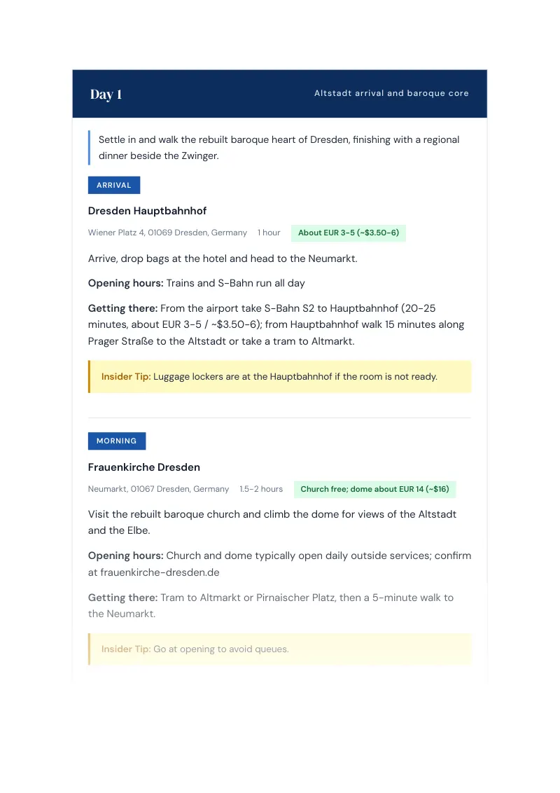 Dresden Complete Travel Bundle: 7-day itinerary · Day 1