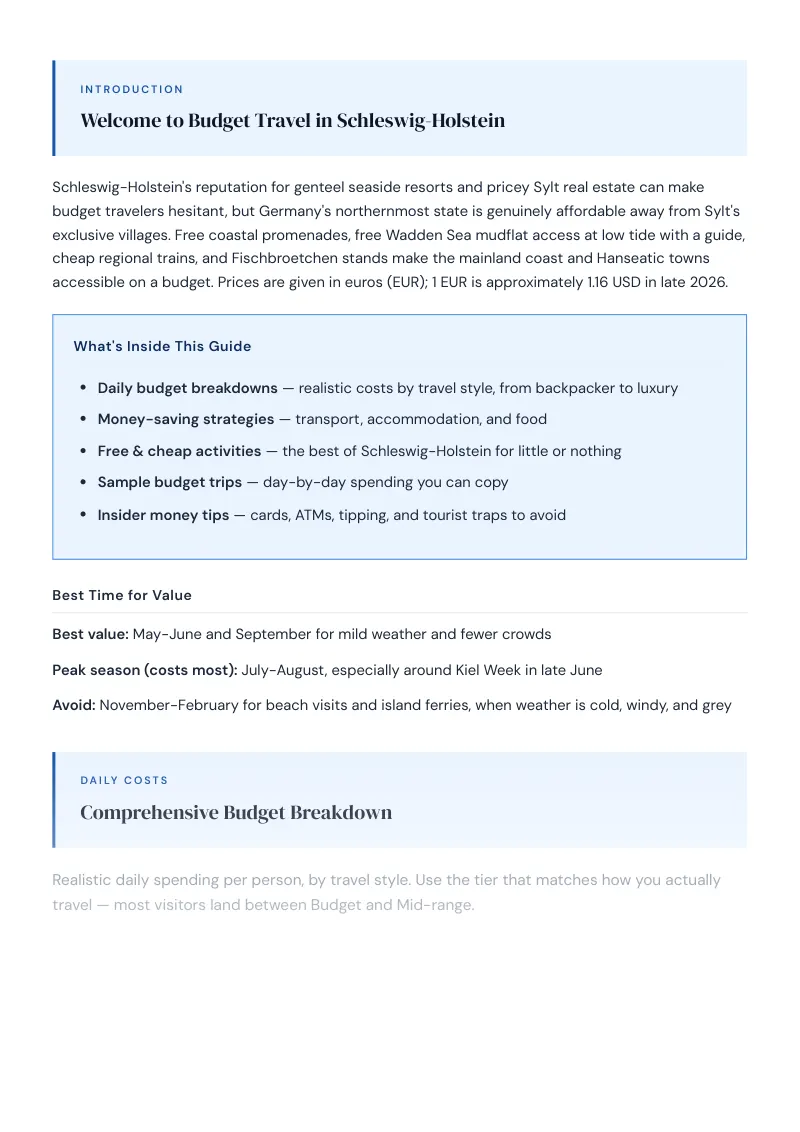 Schleswig Holstein Complete Travel Bundle: Budget guide · Comprehensive Budget Breakdown