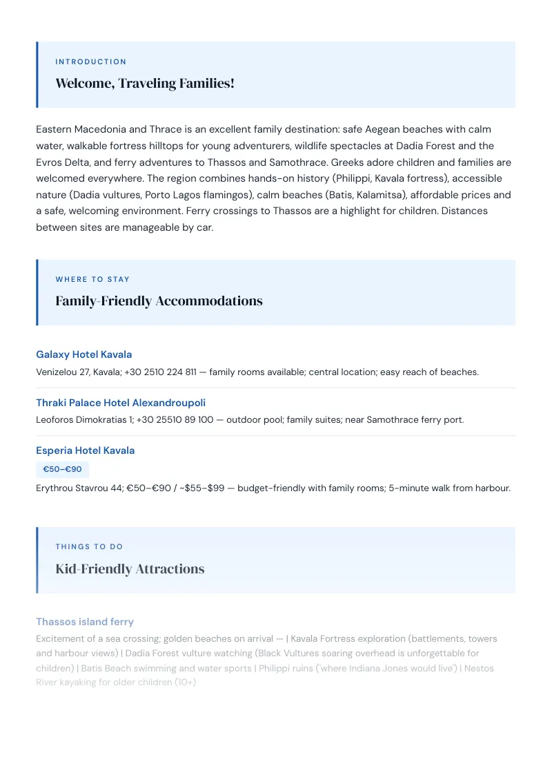 Eastern Macedonia And Thrace Complete Travel Bundle: Family guide · Kid-Friendly Attractions