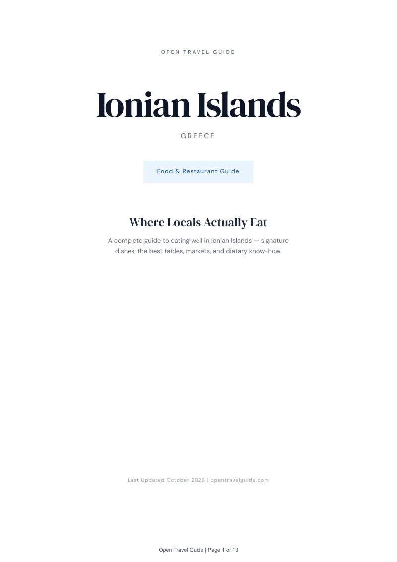 Ionian Islands Food & Restaurant Guide: Cover