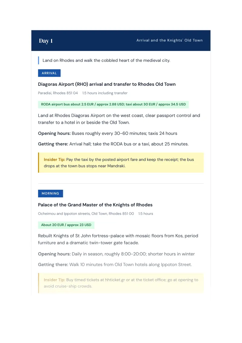 Rhodes Complete Travel Bundle: 3-day itinerary · Day 1