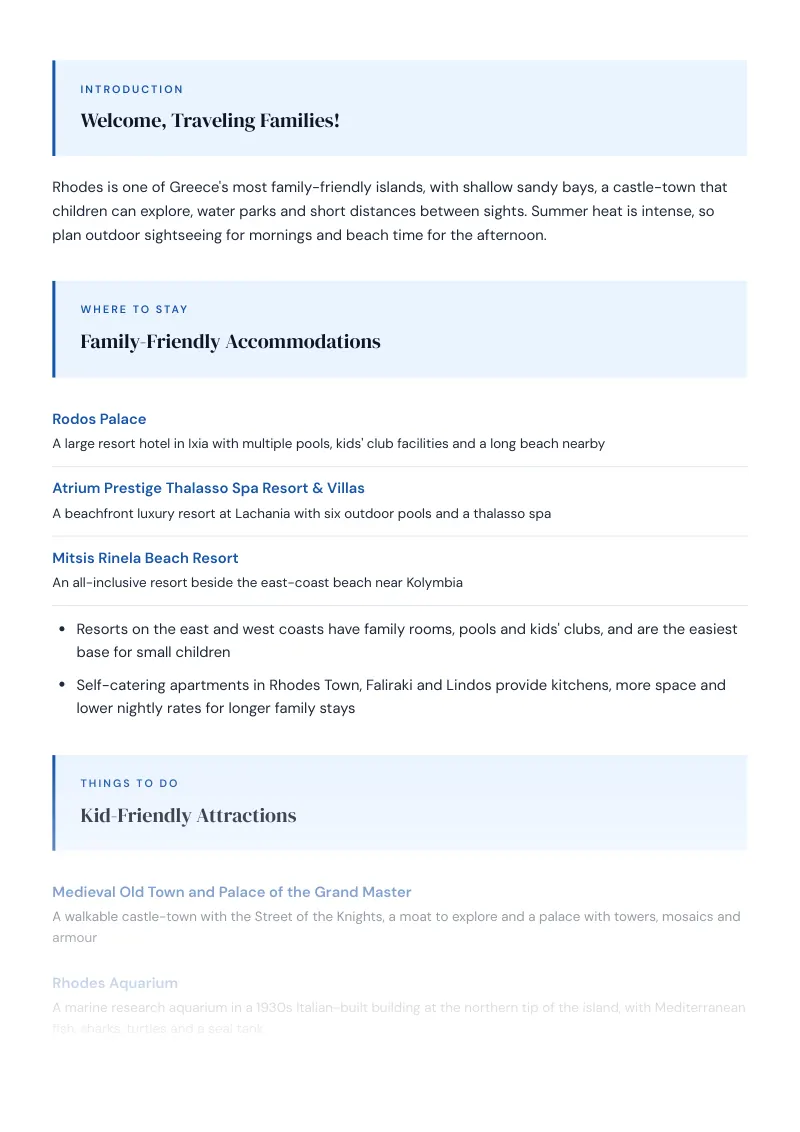 Rhodes Complete Travel Bundle: Family guide · Kid-Friendly Attractions